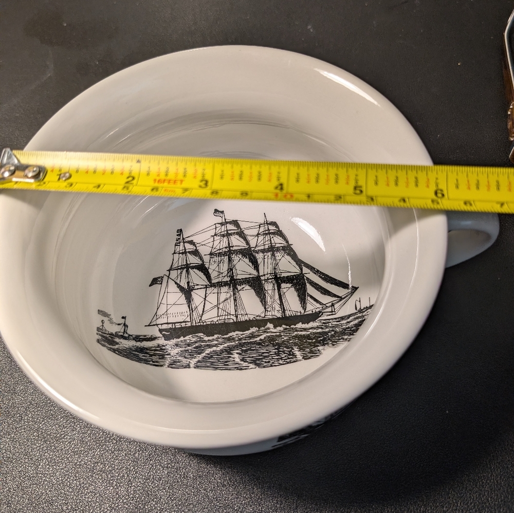 Portmeirionion Pottery "Sailing Ships" Stoke On Trent Vintage Handled Bowl - Picture 8 of 9
